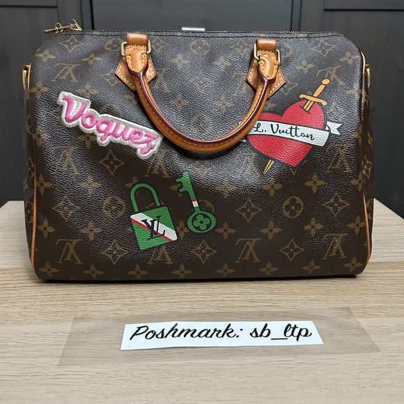 Authentic Louis Vuitton Speedy Bandouliere 30 Patches Limited Edition Bag M43989 - Picture 3 of 16